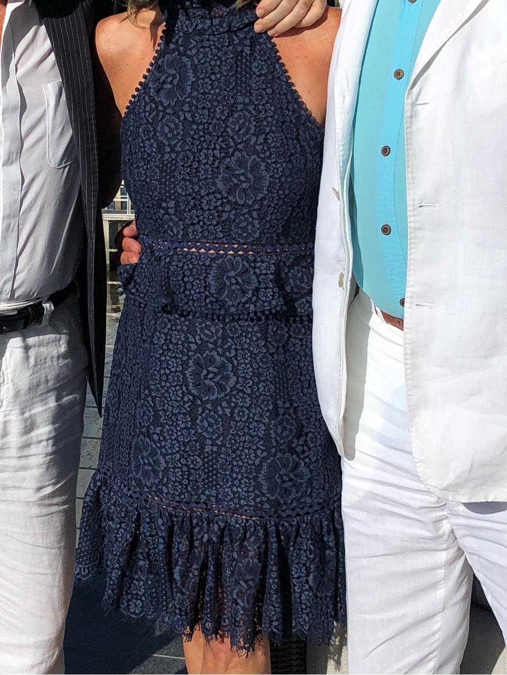 foxiedox Navy Floral Lace Halter Dress